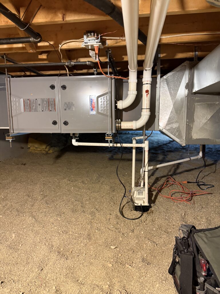 New HVAC system installed in a Chicago home crawl space for efficient heating and cooling
