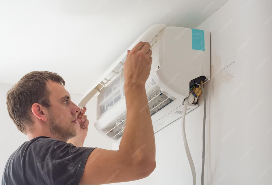 Ductless mini-split system being installed in a Chicago home by HVAC technician